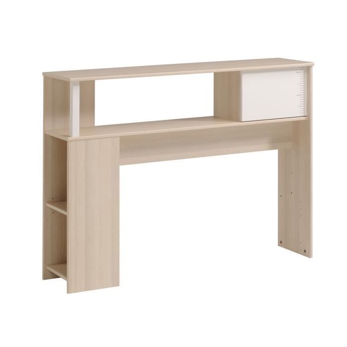 PARISOT Ensemble lit + tete de lit avec rangement - Style contemporain - Décor acacia clair et blanc - CHARLEMAGNE