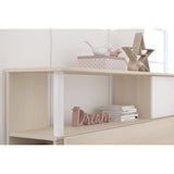PARISOT Ensemble lit + tete de lit avec rangement - Style contemporain - Décor acacia clair et blanc - CHARLEMAGNE