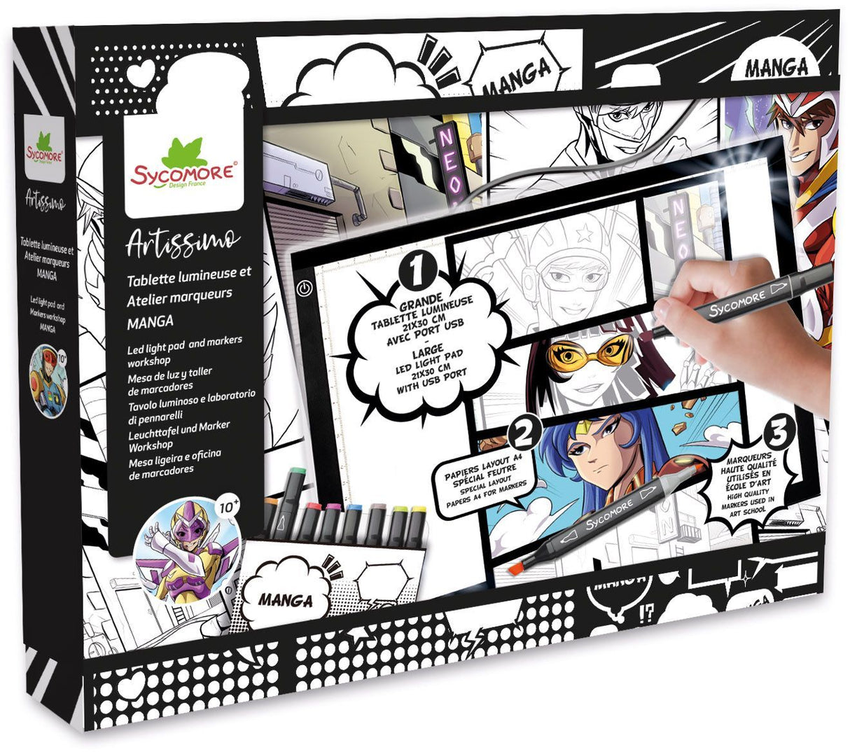 Tablette lumineuse XXL et atelier marqueurs - SYCOMORE - Artissimo - Manga - Des 10 ans