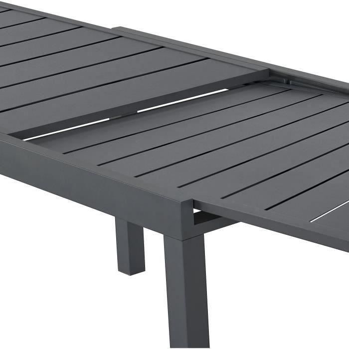 Table de jardin extensible rectangulaire 6 a 10 personnes - Structure aluminium - L 135-270 x P 90 x H 75 cm - Gris foncé