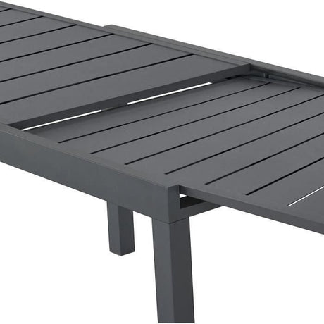 Table de jardin extensible rectangulaire 6 a 10 personnes - Structure aluminium - L 135-270 x P 90 x H 75 cm - Gris foncé