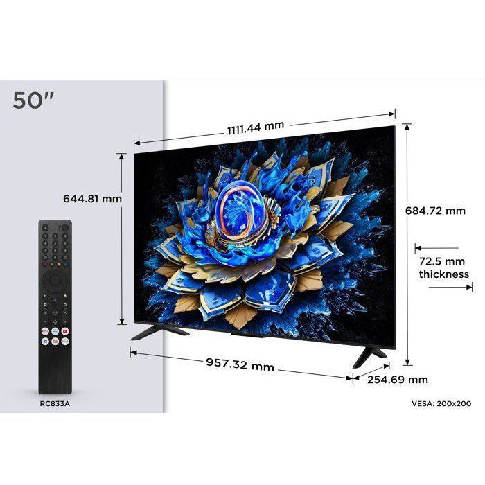 TCL 50T69C - TV QLED 50 (127 cm) - 4K UHD 3840x2160 - HDR10+ - Android TV  - 3xHDMI 2.1 - WiFi