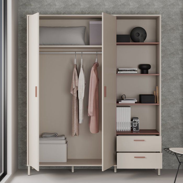 Armoire - Décor cachemire et terracotta - 2 portes - étageres + tiroirs  - L168,4 x P52,9 x H201,6 cm