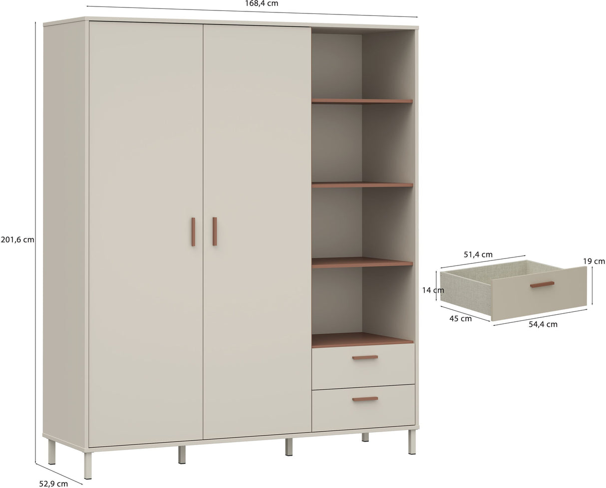Armoire - Décor cachemire et terracotta - 2 portes - étageres + tiroirs  - L168,4 x P52,9 x H201,6 cm