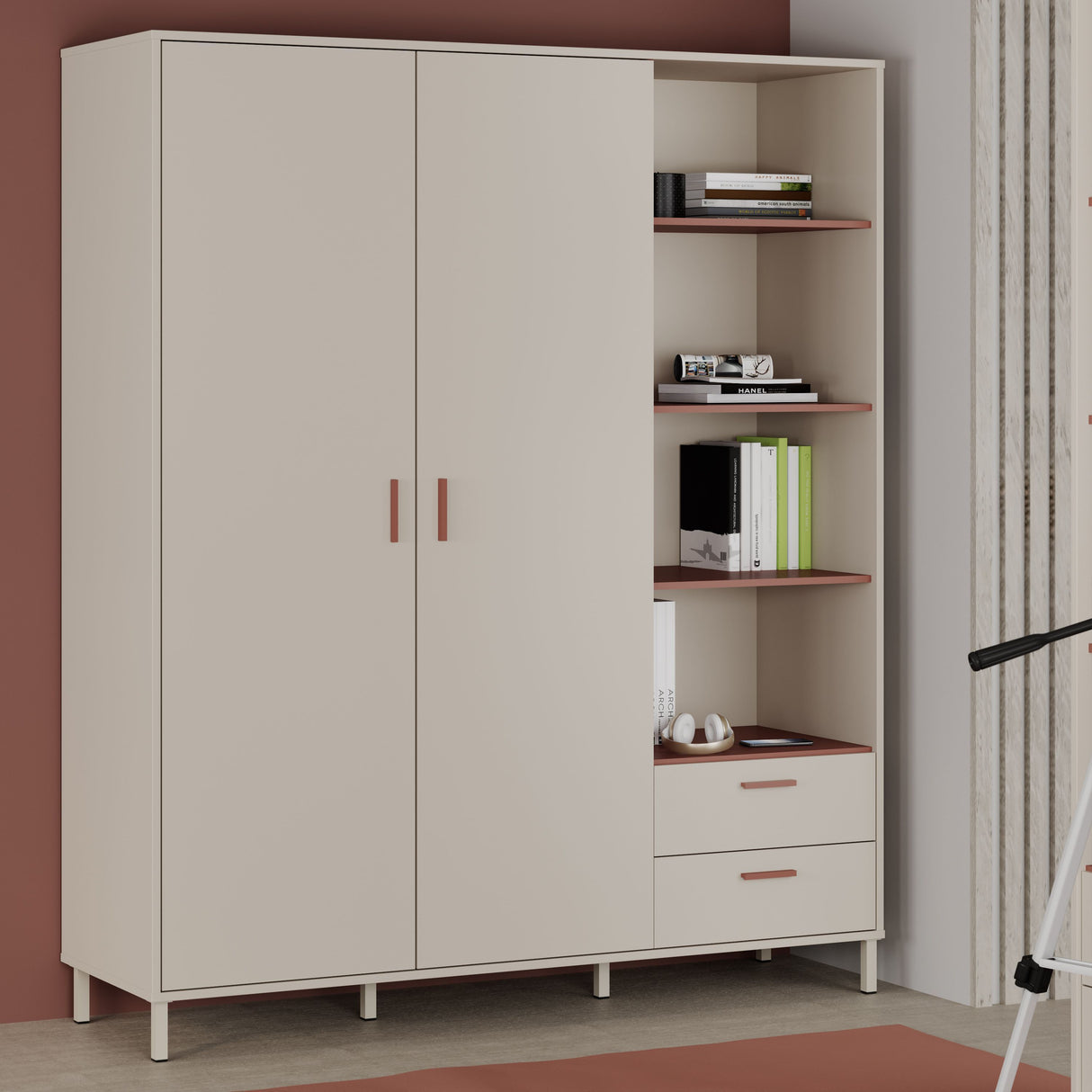 Armoire - Décor cachemire et terracotta - 2 portes - étageres + tiroirs  - L168,4 x P52,9 x H201,6 cm