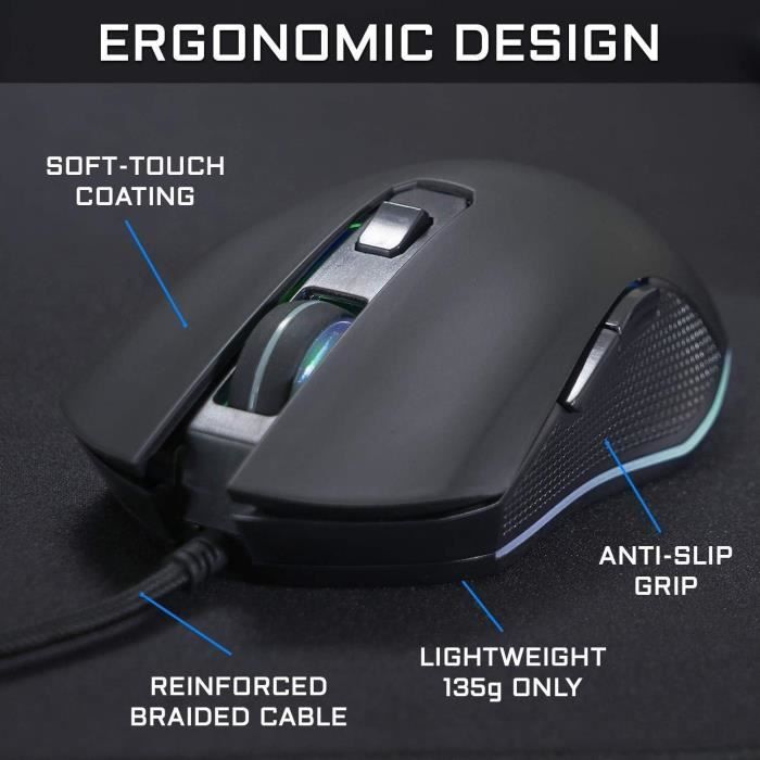 Souris Gamer Filaire - The G-Lab - KULT HELIUM - RGB - 6400 DPI - 6 Boutons - Noir