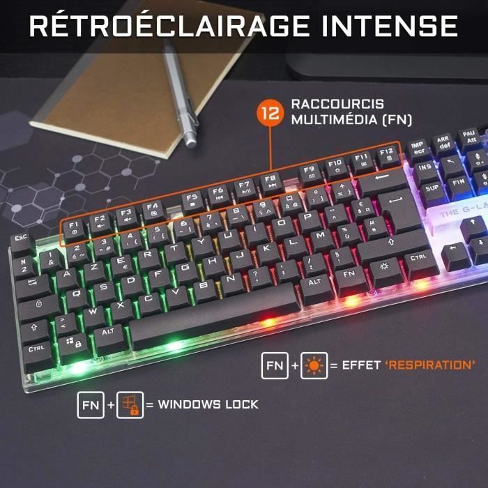 Pack Gamer 4 en 1 - The G-Lab - COMBO YTTRIUM - Souris Filaire - Clavier Filaire - Tapis de Souris