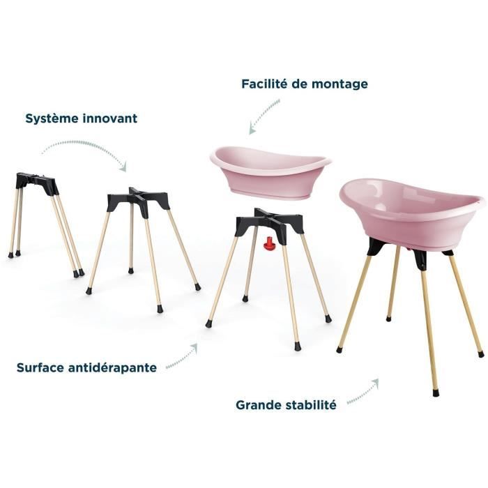 THERMOBABY KIT BAIGNOIRE VASCO Rose Poudré : baignoire + pieds + tuyau de vidange