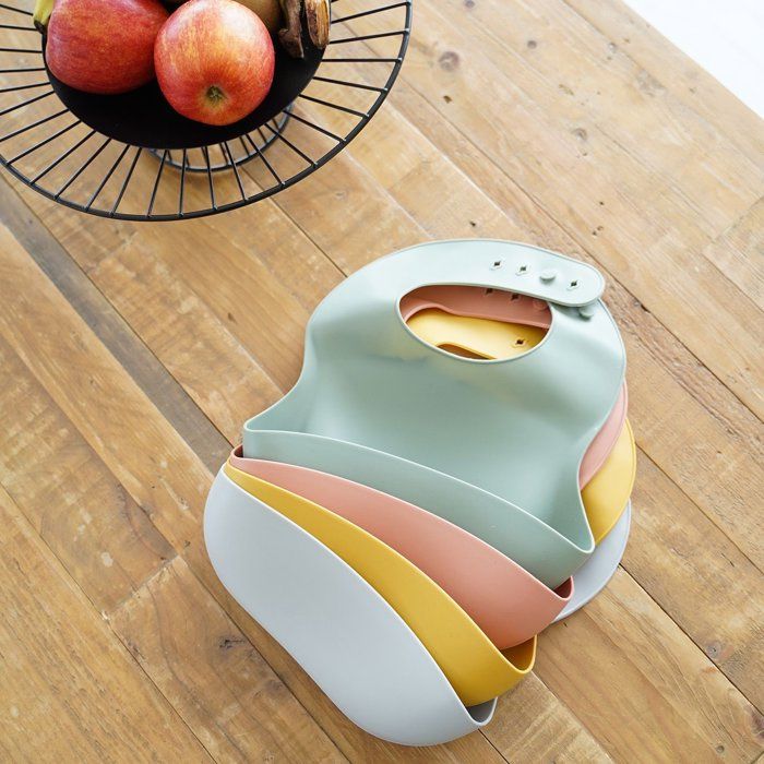 Bavoir silicone - THERMOBABY - Avec récupérateur - Gris charme