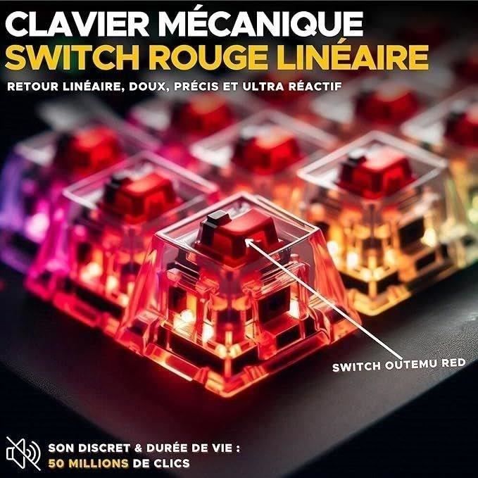 Clavier Gamer sans fil - The G-Lab - KEYZ TITAN - Mécanique (Switch Rouge) - Azerty - Triple mode - RGB - Blanc