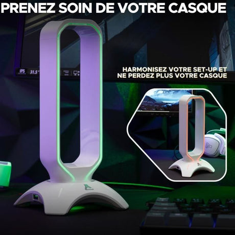 Support pour Casque/Micro-Casque - THE G-LAB - K-STAND RADO - RGB USB - Blanc
