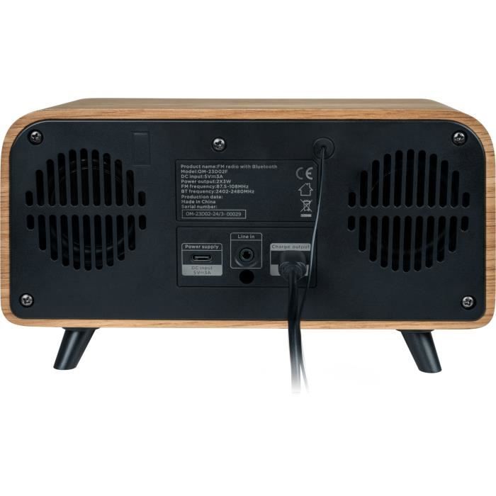 Radio-réveil Bluetooth - THOMSON - Vintage Cosy - 30W, Radio FM, Double alarme, Écran LCD, Chargeur USB-C, Alim. 230V