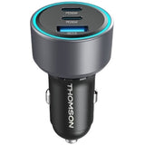 Chargeur voiture THOMSON-12/24V-60W 2x-USB-C: PD 30W+ USB-A QC 3.0 18W avec protections surtensions, surintensités, courts-circuits.
