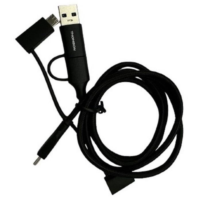 Câble universel  THOMSON 5 en 1 de charge et de transfert de données renforcé USB-A/ USB-C vers MICRO USB-C / Lightning 2.4A 60W