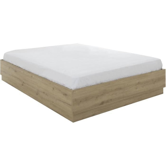 Lit coffre - TIDY - 140 x 190 cm - Chene / Ecru - Sommier inclus - GAMI