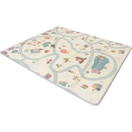 Maxi tapis d'éveil - TINEO - Réversible - 150 x 180 cm - Face animaux / Face circuit de voiture