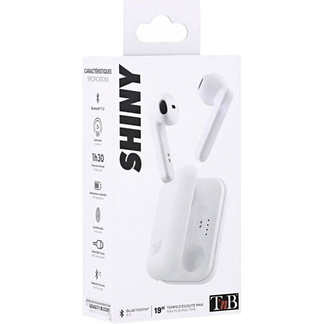 Ecouteurs sans fil TWS - T'nb - Shiny - Boîtier de charge - Bluetooth - Autonomie 25h - Contrôle tactile - Blanc