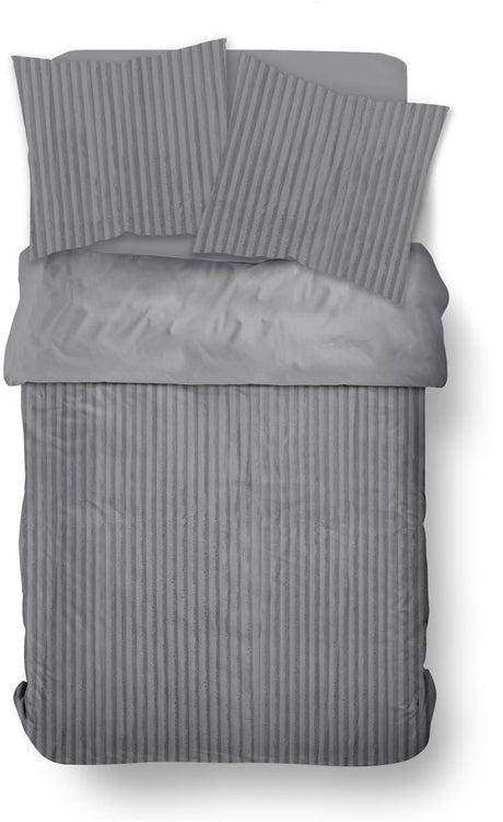 Parure de lit - TODAY - Cotelé - 2 personnes - 220 x 240 cm - Gris uni