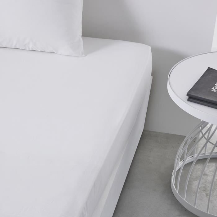 Drap housse TODAY Essential - 90 x 190 cm - 1 personne - 100% Coton uni - Craie