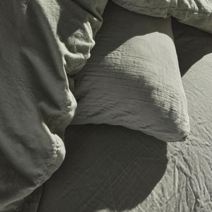 Parure de lit - TODAY - 123327 - 1 personne - 140x200 cm - Gaze de coton unie - Sauge