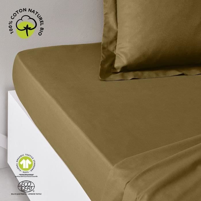 Drap housse - TODAY - 180 x 200 cm + 30 cm - Coton - Organic Bronze