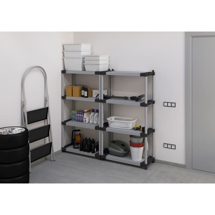 Étagere plastique - TOOD - 5 tablettes - Charge 80 kg - 80x40x171 cm - Noir/gris