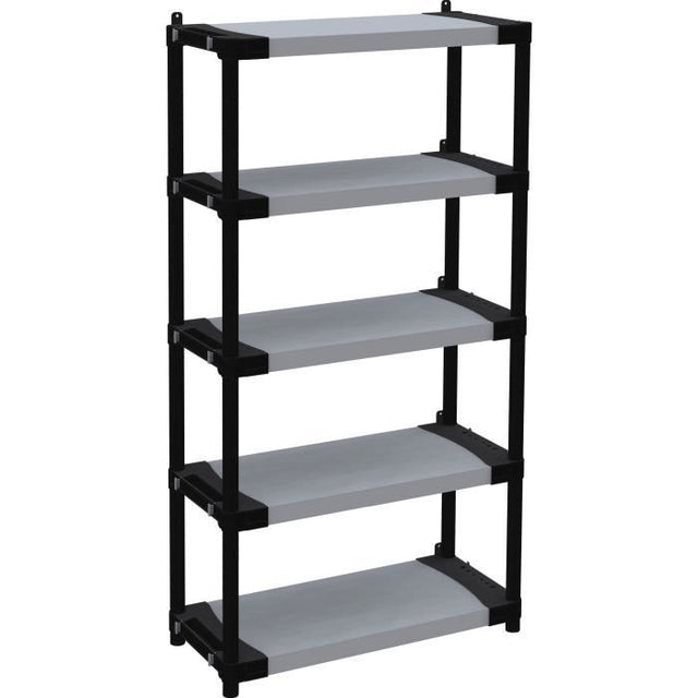 Étagere plastique - TOOD - 5 tablettes - Charge 80 kg - 80x40x171 cm - Noir/gris
