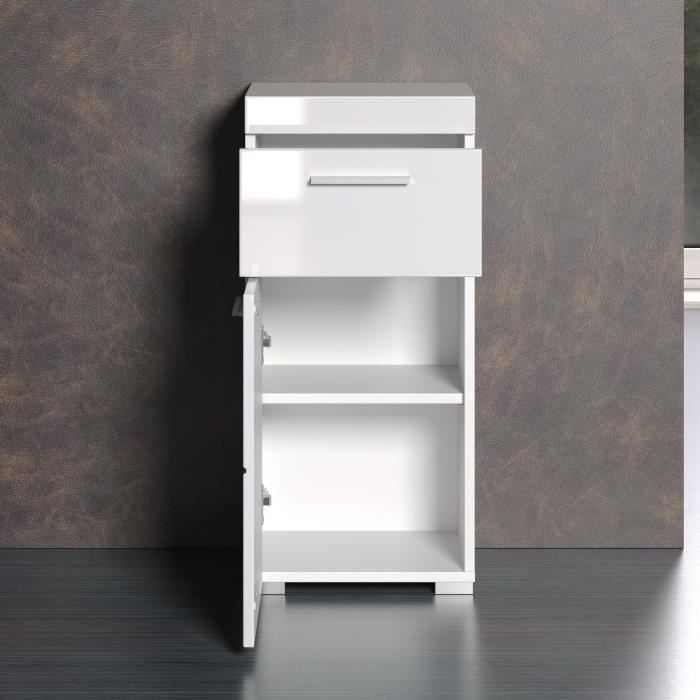Meuble de salle de bain Rangement bas - 1 porte & 1 tiroir - Blanc - L 37 x P 31 x H 79 cm - AMANDA
