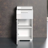 Meuble de salle de bain Rangement bas - 1 porte & 1 tiroir - Blanc - L 37 x P 31 x H 79 cm - AMANDA