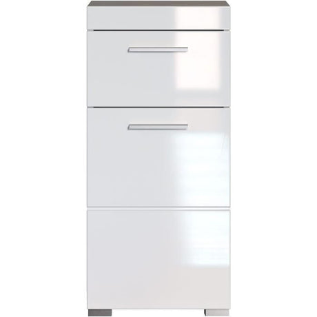 Meuble de salle de bain Rangement bas - 1 porte & 1 tiroir - Blanc - L 37 x P 31 x H 79 cm - AMANDA