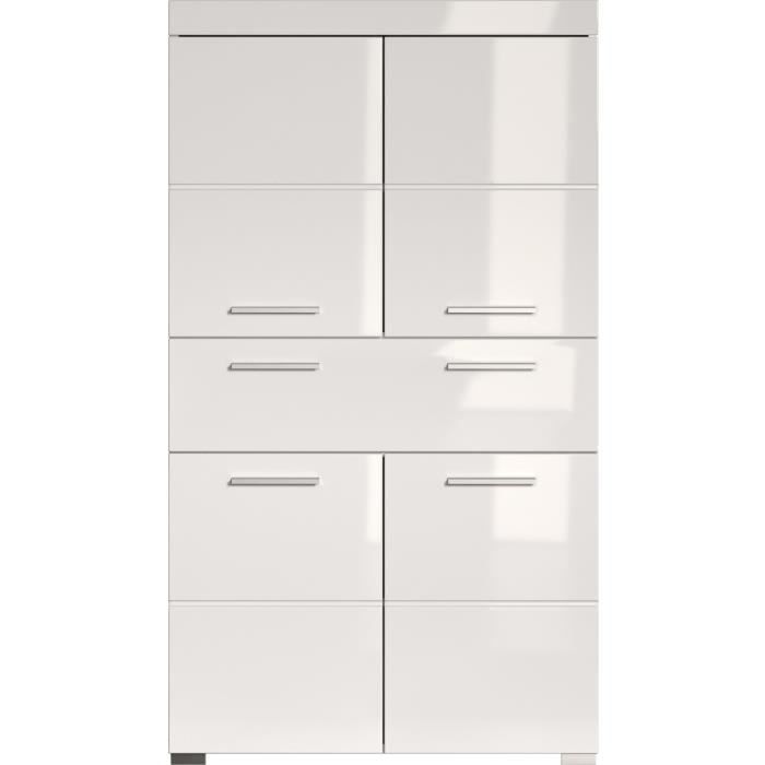 Meuble de salle de bain Colonne double - 4 portes + 1 tiroir - L73 x P31 x H130 cm - Blanc - AMANDA