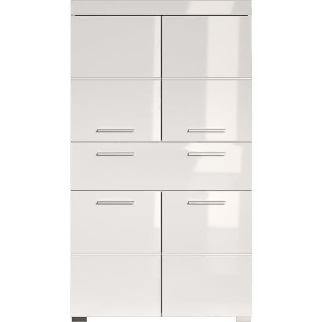 Meuble de salle de bain Colonne double - 4 portes + 1 tiroir - L73 x P31 x H130 cm - Blanc - AMANDA