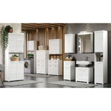 Meuble de salle de bain Colonne double - 4 portes + 1 tiroir - L73 x P31 x H130 cm - Blanc - AMANDA