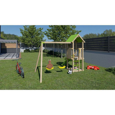 TRIGANO Aire de jeux en bois EASY XPERIENCE - 2 balancoires 1 toboggan - 6 enfants