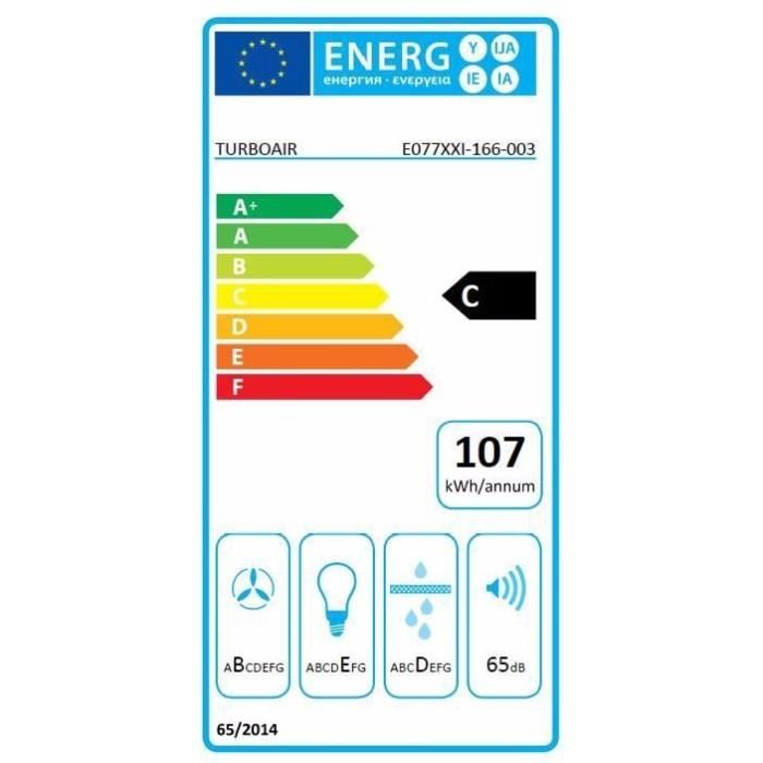 TurboAir thunder 60cm - Hotte murale evacuation / recyclage-757 m3 air / h avec booster-69 dB avec booster-3 vitesses-L 60 cm-Noir
