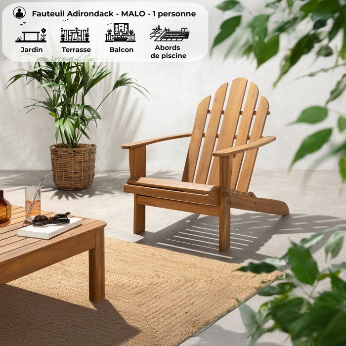 Fauteuil de jardin Adirondack pliable en bois d'Acacia FSC - MALO - Bois naturel - 69 x 93 x H.87 cm