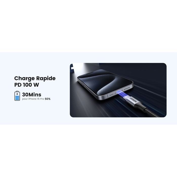 Cable Ugreen USB-C M/M 100W 1m (Noir)