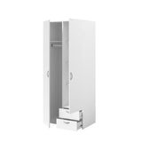 Armoire VARIA - Décor blanc - 2 portes battantes + 2 tiroirs  - L 81 cm x H 185 x P 51 cm - PARISOT