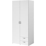 Armoire VARIA - Décor blanc - 2 portes battantes + 2 tiroirs  - L 81 cm x H 185 x P 51 cm - PARISOT