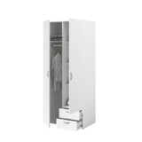 Armoire VARIA - Décor blanc - 2 portes battantes + 2 tiroirs  - L 81 cm x H 185 x P 51 cm - PARISOT