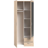Armoire de chambre - VARIA - Décor chene - 2 portes dont 1 avec miroir - 2 tiroirs - 81 x 51 x 185 cm - PARISOT