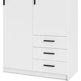 Armoire VEGA - Décor Blanc mat - 3 portes + 3 tiroirs - L 147 x P 49,6 x H 200,4 cm