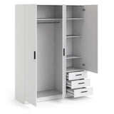 Armoire VEGA - Décor Blanc mat - 3 portes + 3 tiroirs - L 147 x P 49,6 x H 200,4 cm