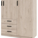 Armoire VEGA - Décor Chene Jackson - 4 portes + 3 tiroirs - L 195,5 x P 49,6 x H 200,4 cm