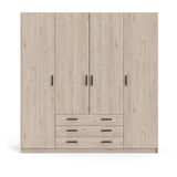 Armoire VEGA - Décor Chene Jackson - 4 portes + 3 tiroirs - L 195,5 x P 49,6 x H 200,4 cm
