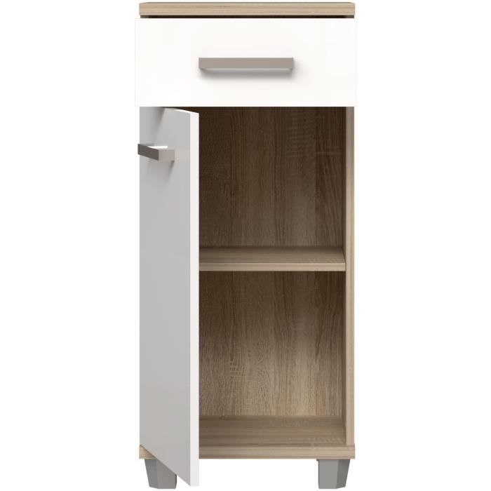 Meuble bas de salle de bain - L40,2 x P34,8 x H 90,8cm - Blanc et Chene - VERIS