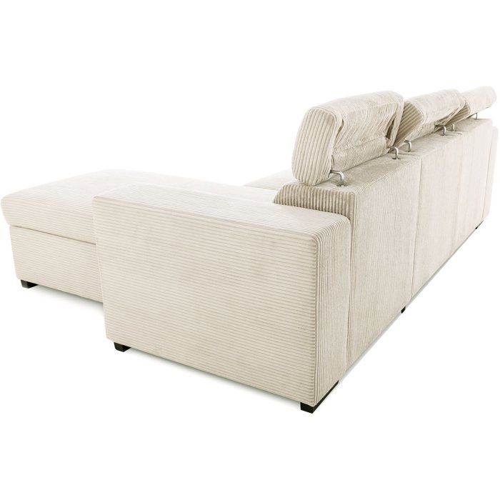Canapé d'angle convertible réversible - 4 places - VICOMTE - Velours côtelé Beige - Coffre - 237 x 167 x 88 cm