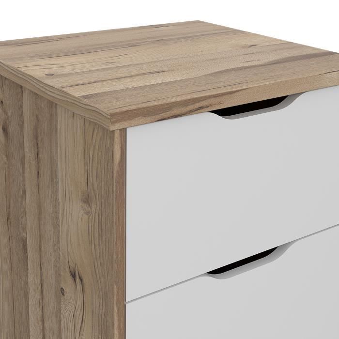 Chiffonnier VANKKA  4 Tiroirs - Décor chene et blanc - Style scandinave - L 45 x  P 42 x H 108 cm