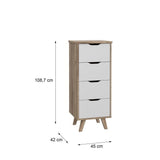 Chiffonnier VANKKA  4 Tiroirs - Décor chene et blanc - Style scandinave - L 45 x  P 42 x H 108 cm