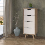 Chiffonnier VANKKA  4 Tiroirs - Décor chene et blanc - Style scandinave - L 45 x  P 42 x H 108 cm